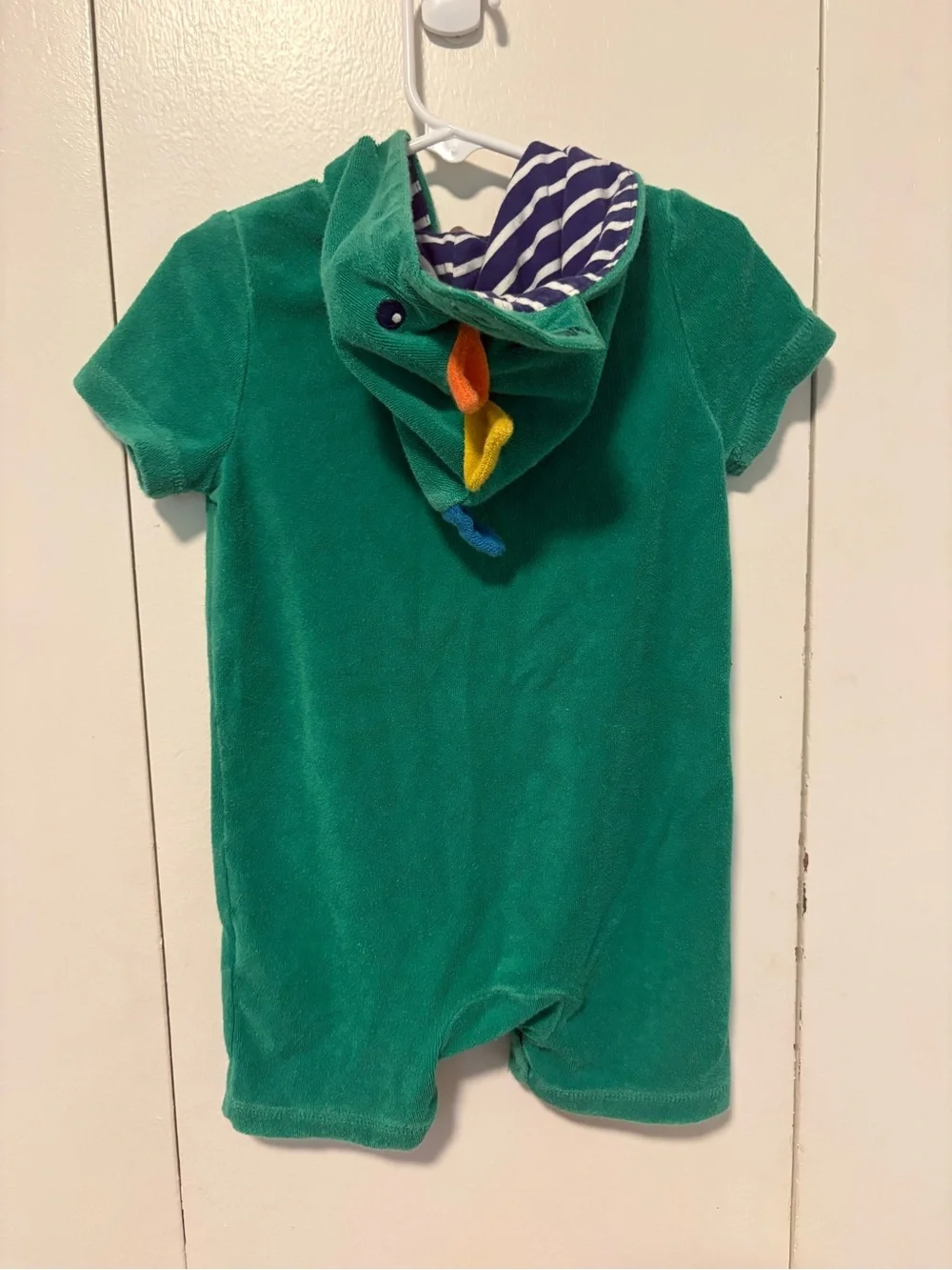 Mini Boden Crocodile Towelling Romper, green terry cloth, Baby 18-24 Months